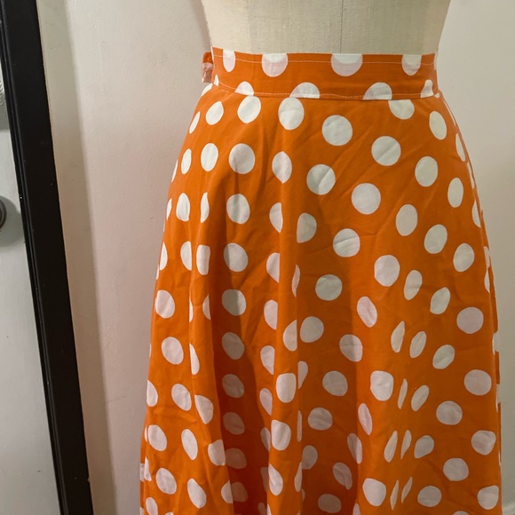Vintage Polka Dots Orange and White Circle Skirt - Picture 9 of 11